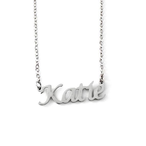 KATIE Silver Tone Name Necklace Personalized Jewelery Free Gift Box Bag Pendants Italic Christmas