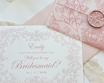 Blush Pink Bridesmaid Proposal Card with French Toile - perfect for your bridesmaid box