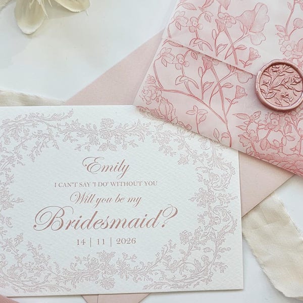 Blush Pink Bridesmaid Proposal Card with French Toile - perfect for your bridesmaid box