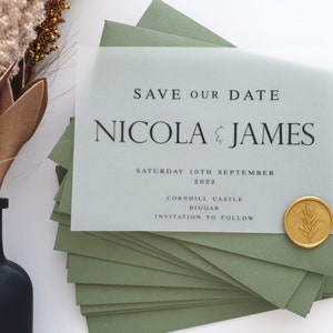 Vellum Save the Dates - various envelope colours to choose from