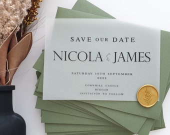 Vellum Save the Dates - various envelope colours to choose from