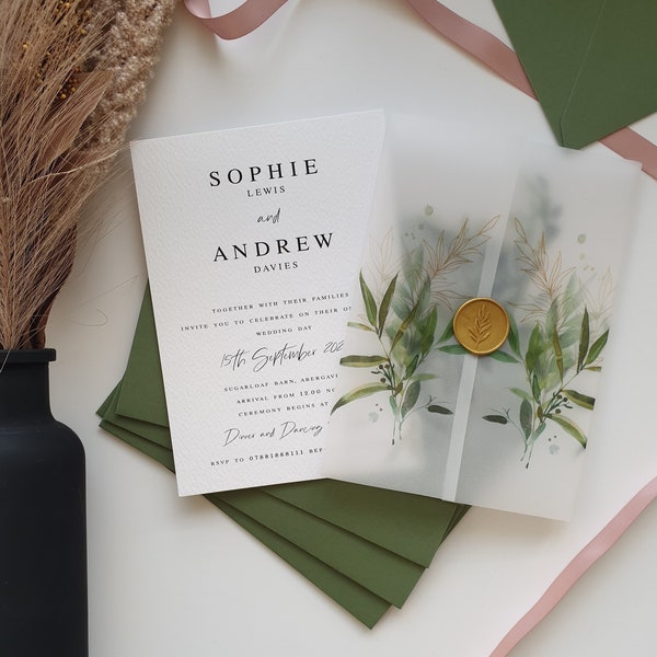 Sienna Vellum Wrap Wedding Invitations - Sienna Collection - Sage Wedding Invites