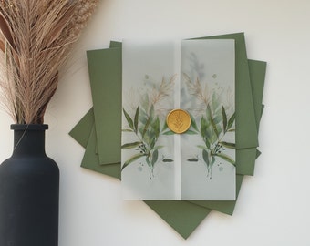 Vellum Jacket for 5x7 or A6 wedding invitation - Sienna design