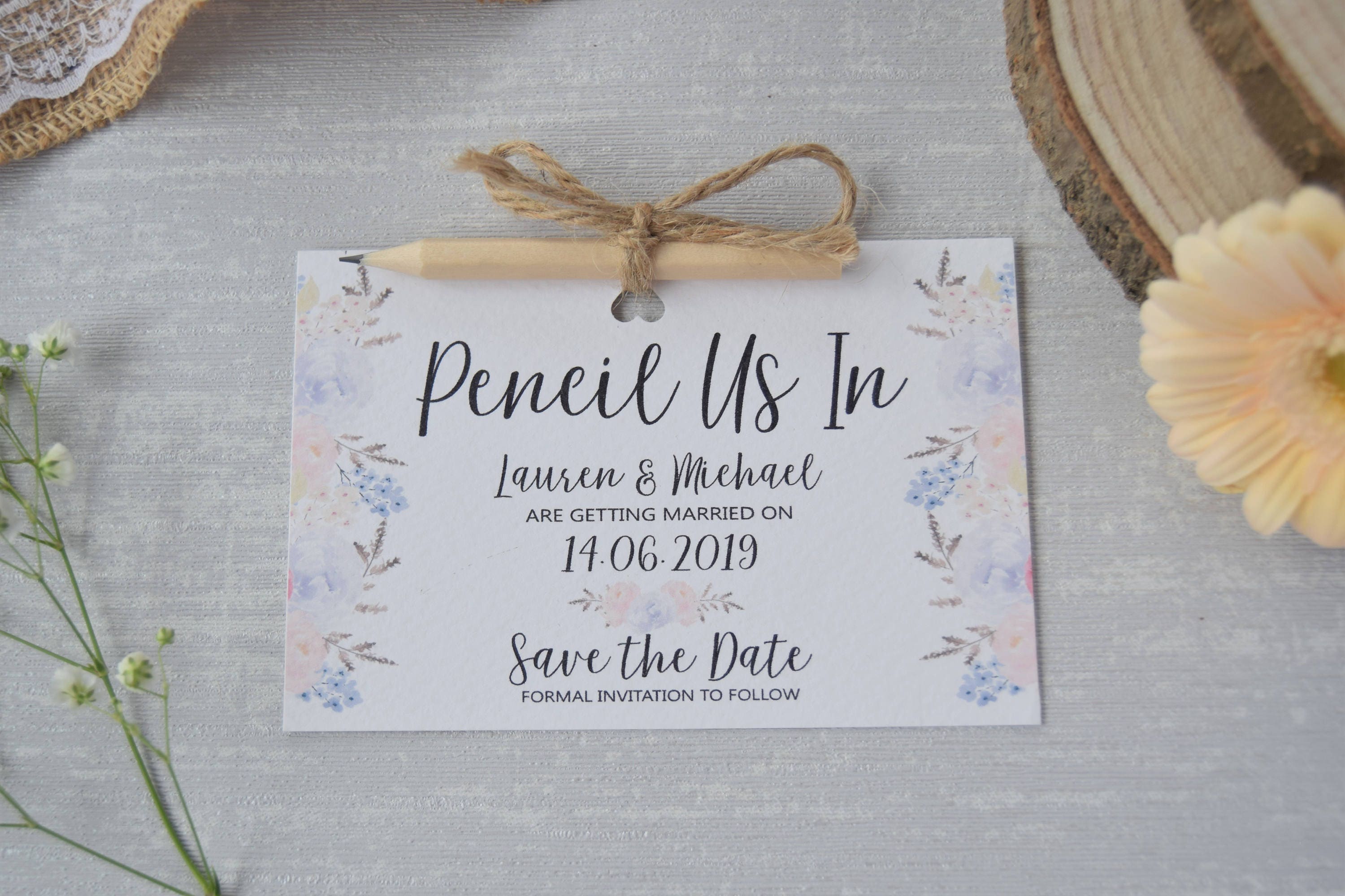 50 Personalised Floral Wedding Save The Dates