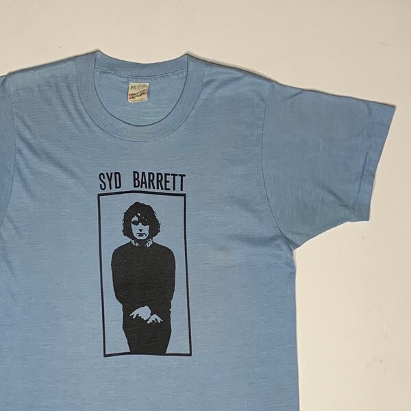 1980's Vintage Syd Barrett T Shirt Black on Blue Medium Screen Stars