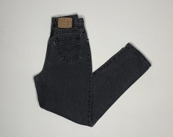 1980's Vintage Levis Slim High Rise Black Denim Jeans USA 24/27 Measured C13