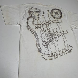 1990's Vintage Hand Drawn Prison T shirt Time Behind Bars XL image 1