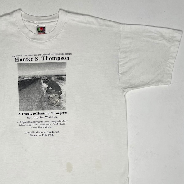 1996 Hunter S Thompson Tribute T Shirt Ron Whitehead ,Johnny Depp, Warren Zevon, Harry Dean Stanton XL White