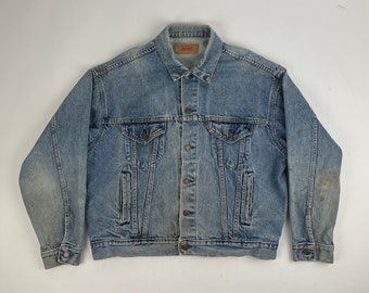 1980's Vintage Levis XL Denim Jacket Light Distress Stone Wash