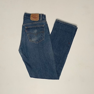1990&#39;s Vintage Levis 501 Denim Jeans Dark Wash Distressed 31/32 Measured USA F3