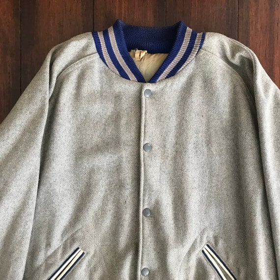 1960's Lasley Knitting Co Varsity Jacket Gray With Blue 1960's Lasley Knitting Co Varsity Jacket Gray With Blue
