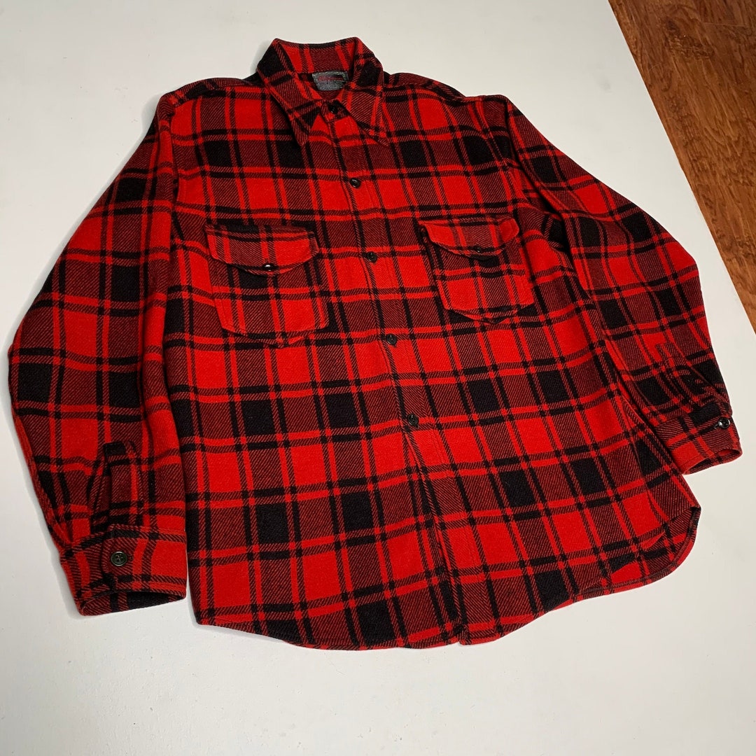 1940's Chippewa Black Label Buffalo Check Red Plaid Button up Shirt XL ...