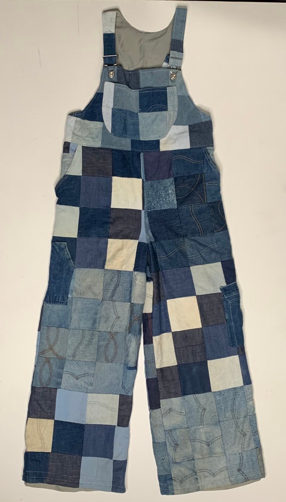 1970's Vintage Quilted Patchwork Denim Overalls H… - image 2