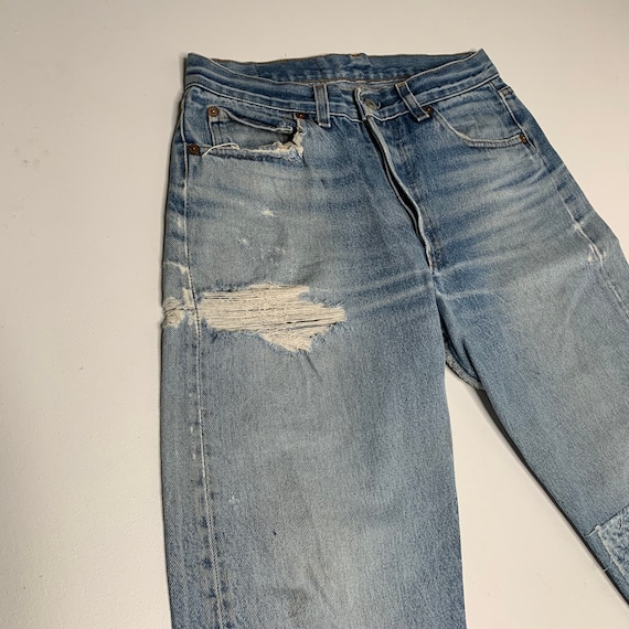 1980's Vintage Levis 501 Denim Jeans Distressed P… - image 7