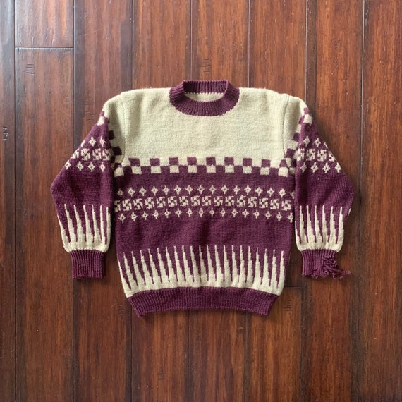 1930's Vintage Knit Sweater Whirling log Checker a