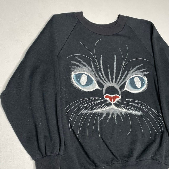 1980's Vintage Cat Sweater with Big Cat Face Blac… - image 2