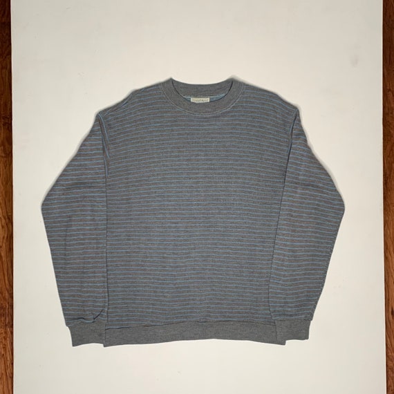 1960's Vintage Striped Sweatshirt Gray Blue Large… - image 1