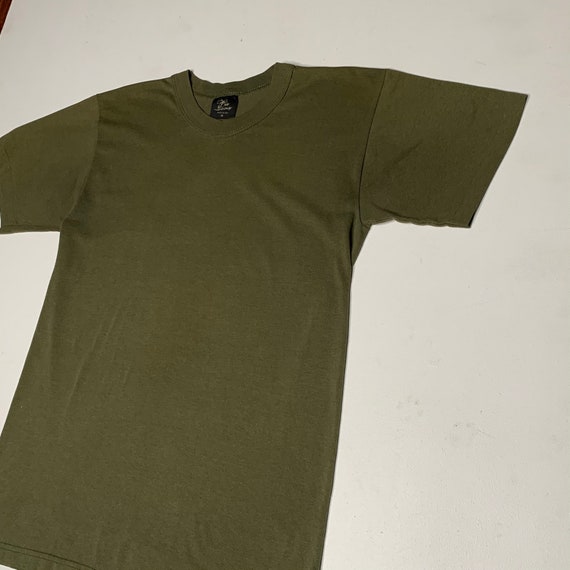 1980's Vintage Blank Olive Drab Green T shirt Med… - image 3