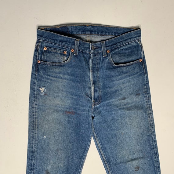 1990's Vintage Levis 501 Denim Jeans Dark Wash Distre… - Gem