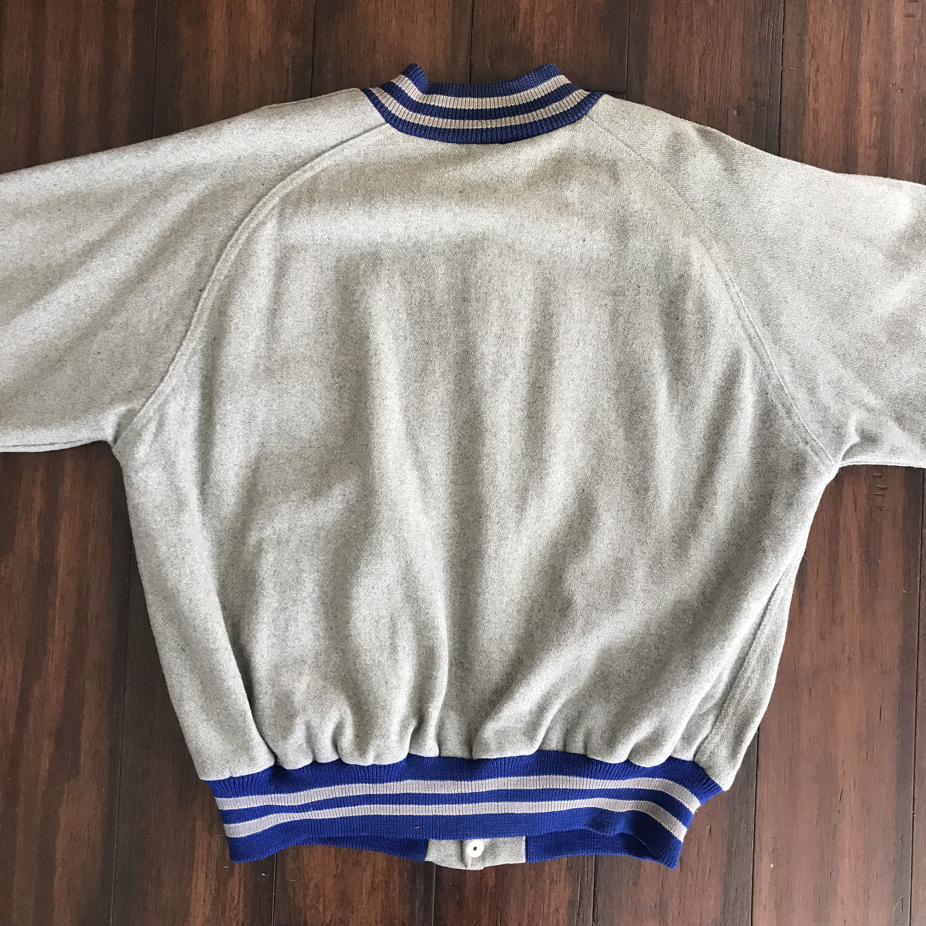 1960's Lasley Knitting Co Varsity Jacket Gray With Blue 1960's Lasley Knitting Co Varsity Jacket Gray With Blue