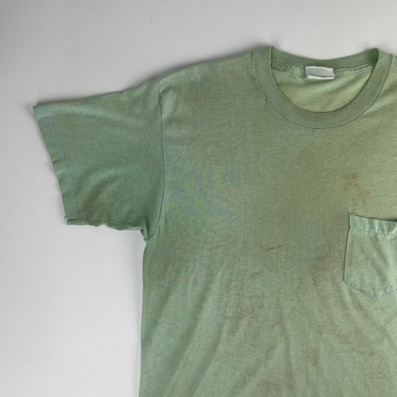 1970's Vintage Distressed Pocket T Aqua Blue Pape… - image 5