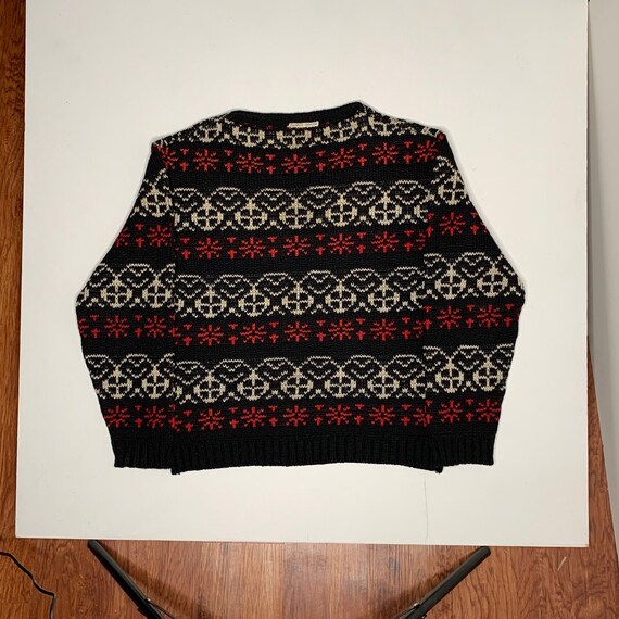 1950's Vintage Hand Knit Smile Face Ski Sweater Bl