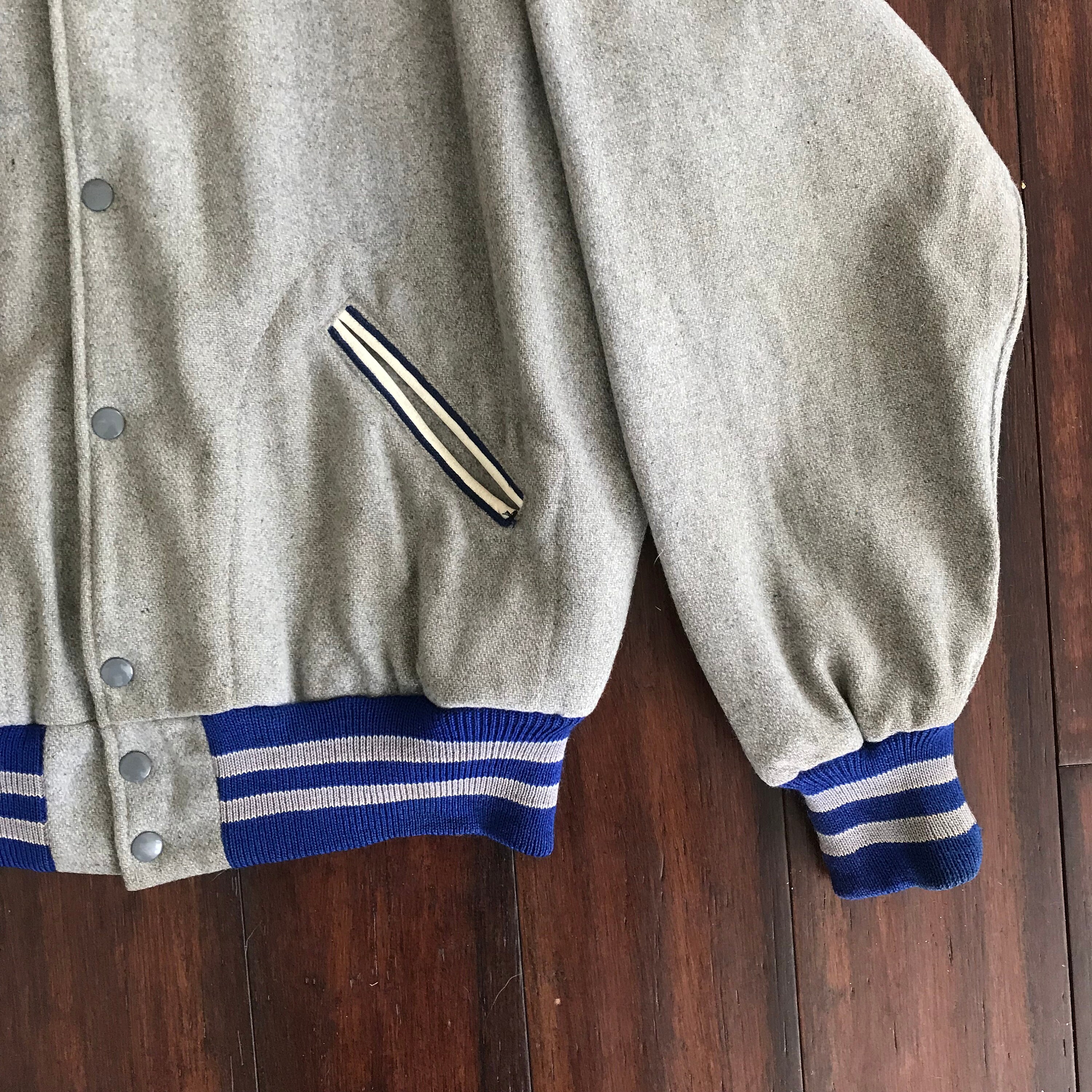 1960's Lasley Knitting Co Varsity Jacket Gray With Blue 1960's Lasley Knitting Co Varsity Jacket Gray With Blue