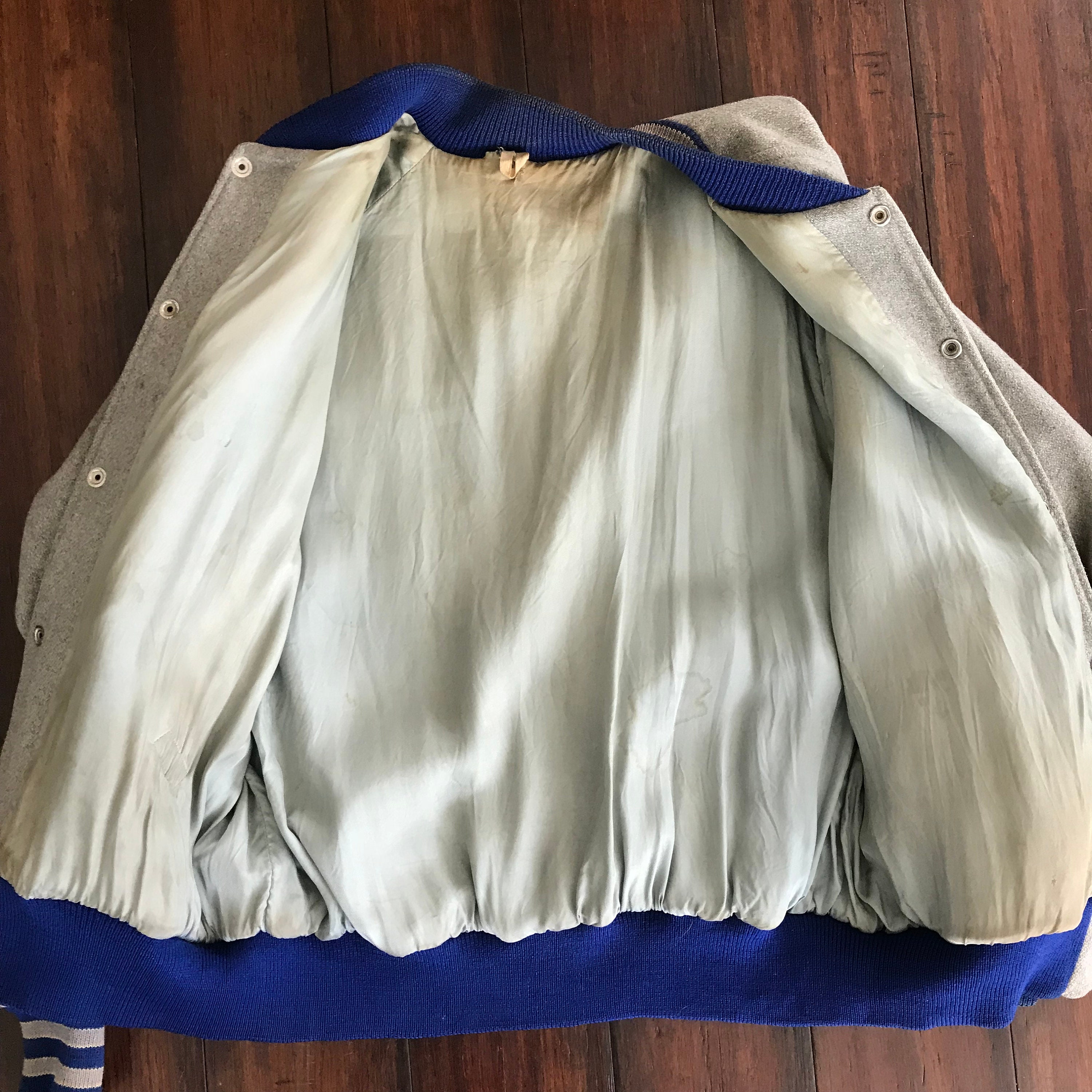 1960's Lasley Knitting Co Varsity Jacket Gray With Blue 1960's Lasley Knitting Co Varsity Jacket Gray With Blue