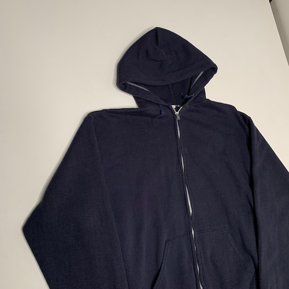 1970's Vintage Full Zip Blank Hoodie Navy Blue XL