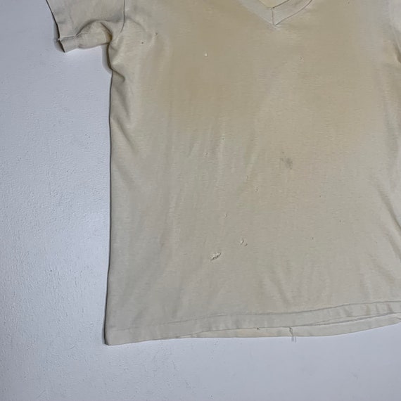 1970's Vintage White Cotton V Neck T shirt Distre… - image 3