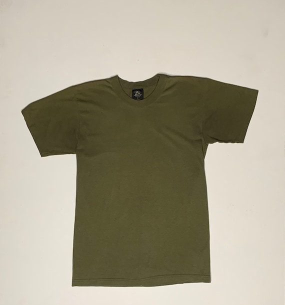 1980's Vintage Blank Olive Drab Green T shirt Med… - image 1