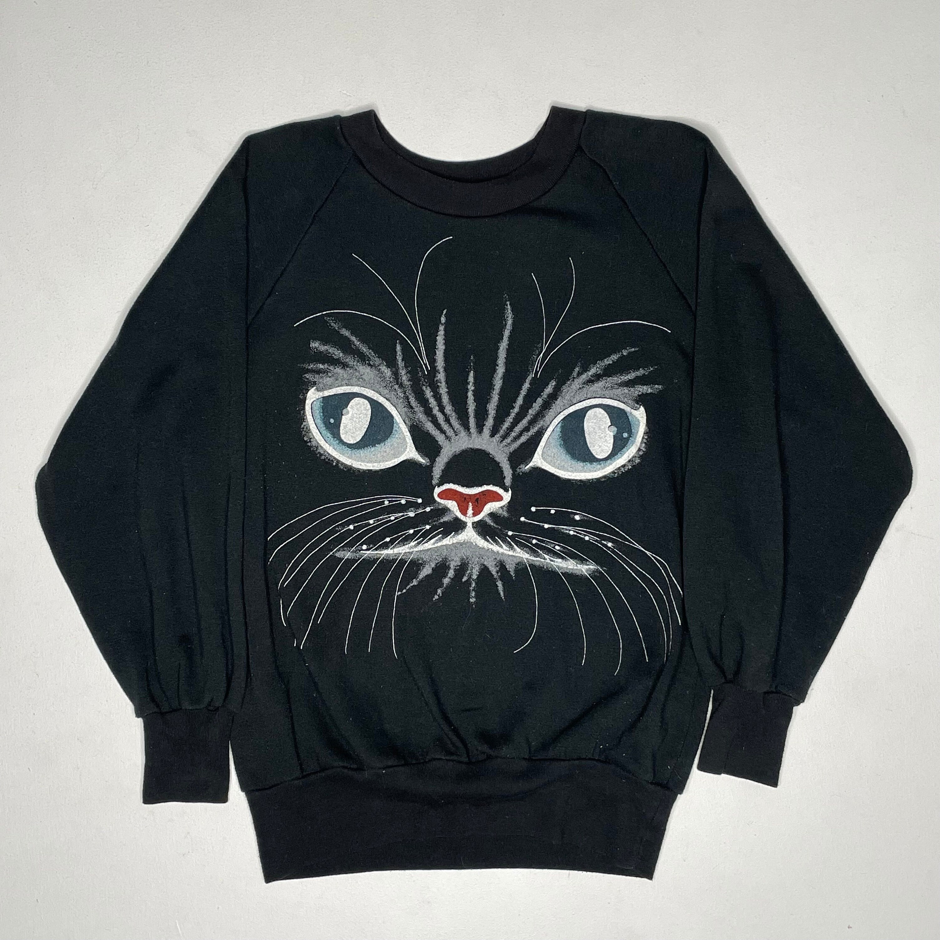 1980 s Vintage Cat Sweater With Big Cat Face Black Medium Etsy