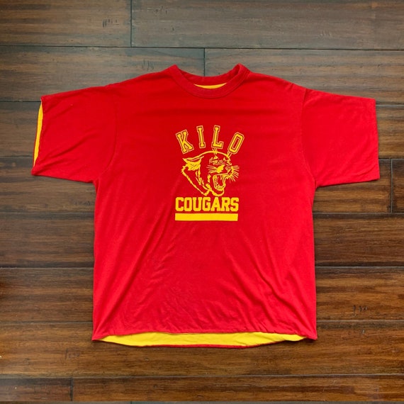 1980's Vintage reversible gym t shirt Red Yellow L