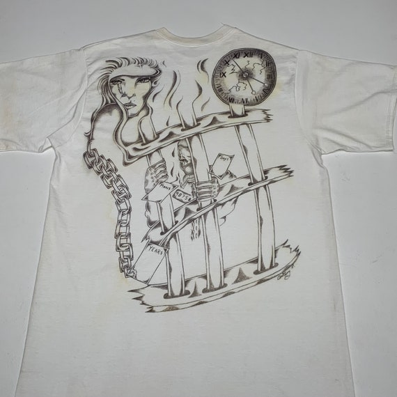 1990's Vintage Hand Drawn Prison T shirt Time Beh… - image 3