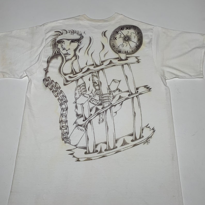1990's Vintage Hand Drawn Prison T shirt Time Behind Bars XL image 3