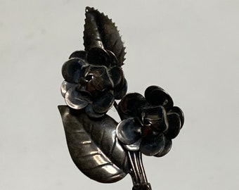 Broche Vintage Argent Massif Vermeil Art Déco - Pierre Marcassite Argentée