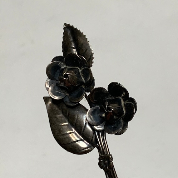 1930's Art Deco Sterling Silver Rose Bouquet Broo… - image 1