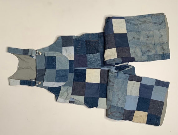 1970's Vintage Quilted Patchwork Denim Overalls H… - image 1