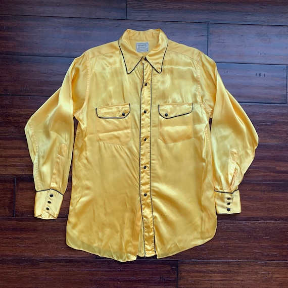 1940's H Bar C Satin Western Rodeo Shirt Yellow B