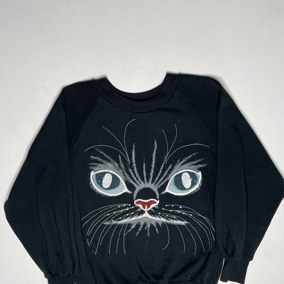 1980's Vintage Cat Sweater with Big Cat Face Blac… - image 3