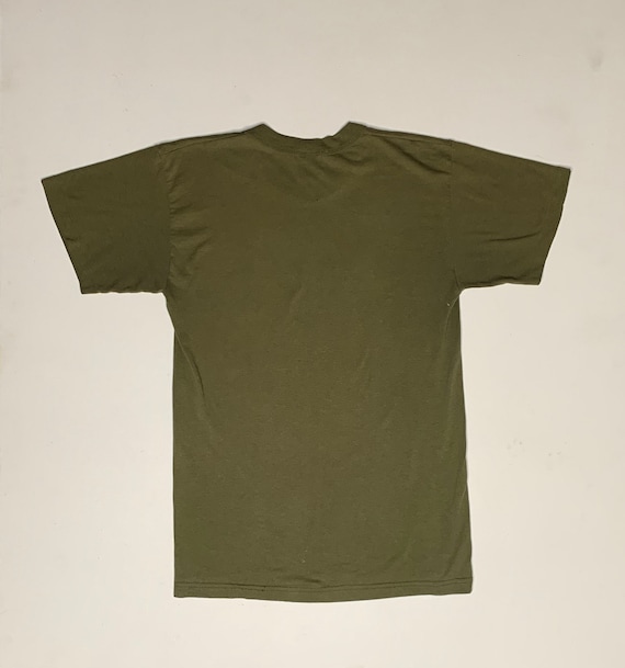 1980's Vintage Blank Olive Drab Green T shirt Med… - image 5