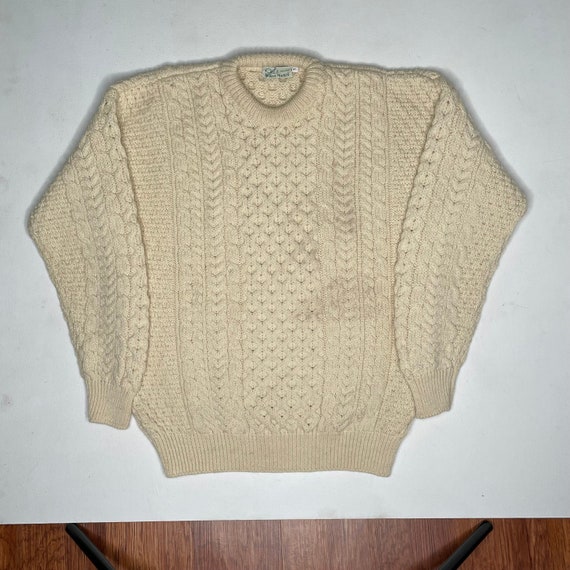 1970's Quills Woolen Market Knit Irish Fishing Sweater Large Natural Wool 