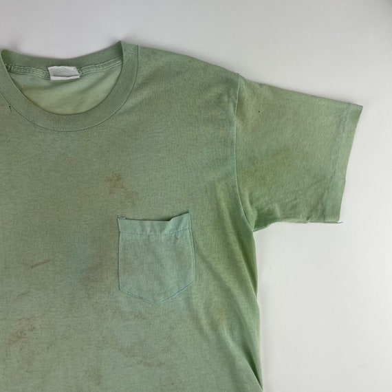 1970's Vintage Distressed Pocket T Aqua Blue Paper Th… - Gem