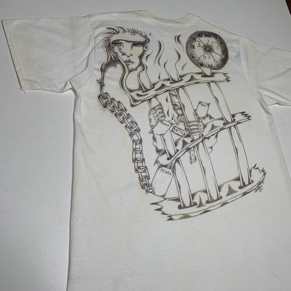 1990's Vintage Hand Drawn Prison T shirt Time Behi