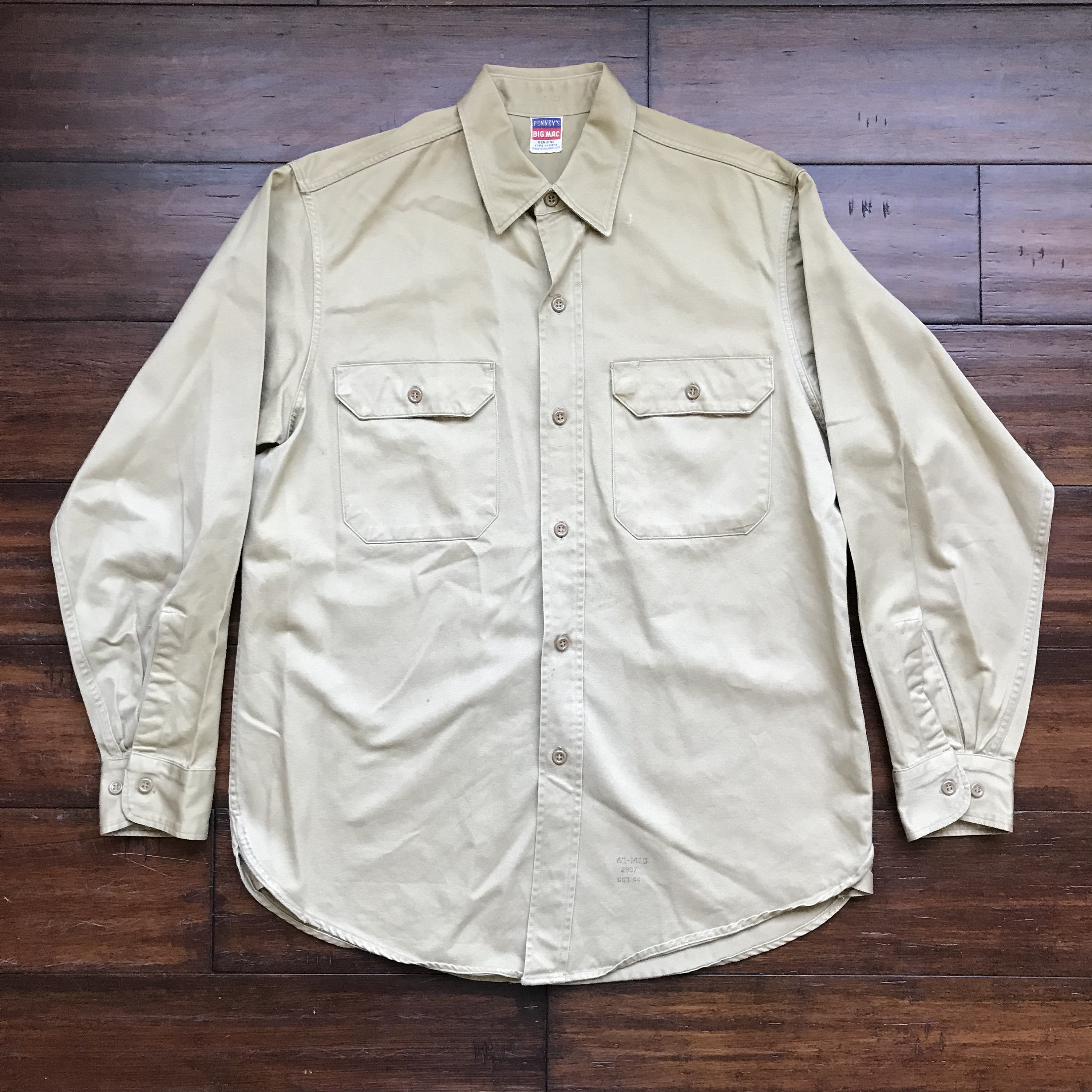 1940's Vintage Penneys Big Mac Army Dress Shirt Mens Large