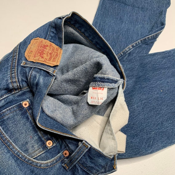 1990's Vintage Levis 501 Denim Jeans Dark Wash Di… - image 8