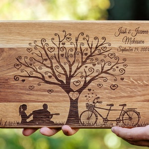 Cutting Board, Bridal Shower Gift, Personalized Wedding Gift, Engraved Cutting Board, Family Tree Cutting Board, Tandem Bike Cutting Board
