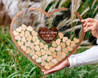 Personalized Acrylic Wedding Guest Book, Rustic Heart Drop Box