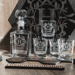 Whisky personnalisé, ensemble de carafe à whisky, cadeau de Noël, verres à whisky, pierres à whisky, ensemble de carafe à bourbon, cadeaux de whisky, carafes image 1