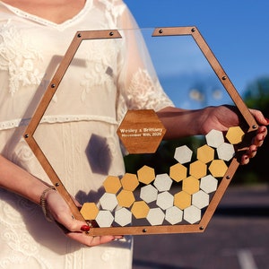 Hexagon Shape Guest Book, Wedding Guest Book, Hexagon Guest Book, Wedding Guest Book Alternative, Transparent Hexagon Guestbook Wedding Gift image 3